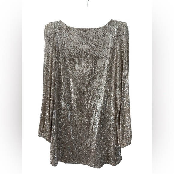 Steve Madden Champagne Long Sleeve Sequined Dress - Picture 4 of 5